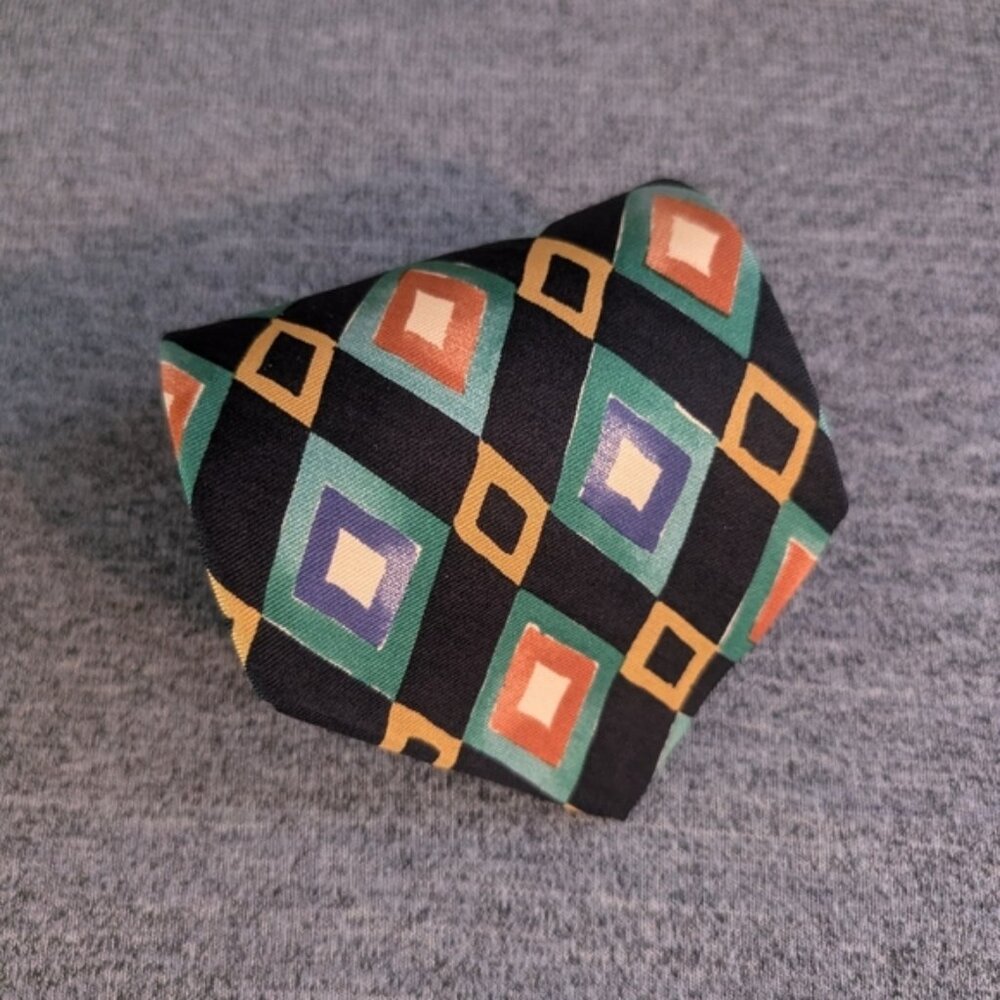 Vintage Hugo Boss Silk Tie Geometric Diamond/Watercolour Pattern 59.5"